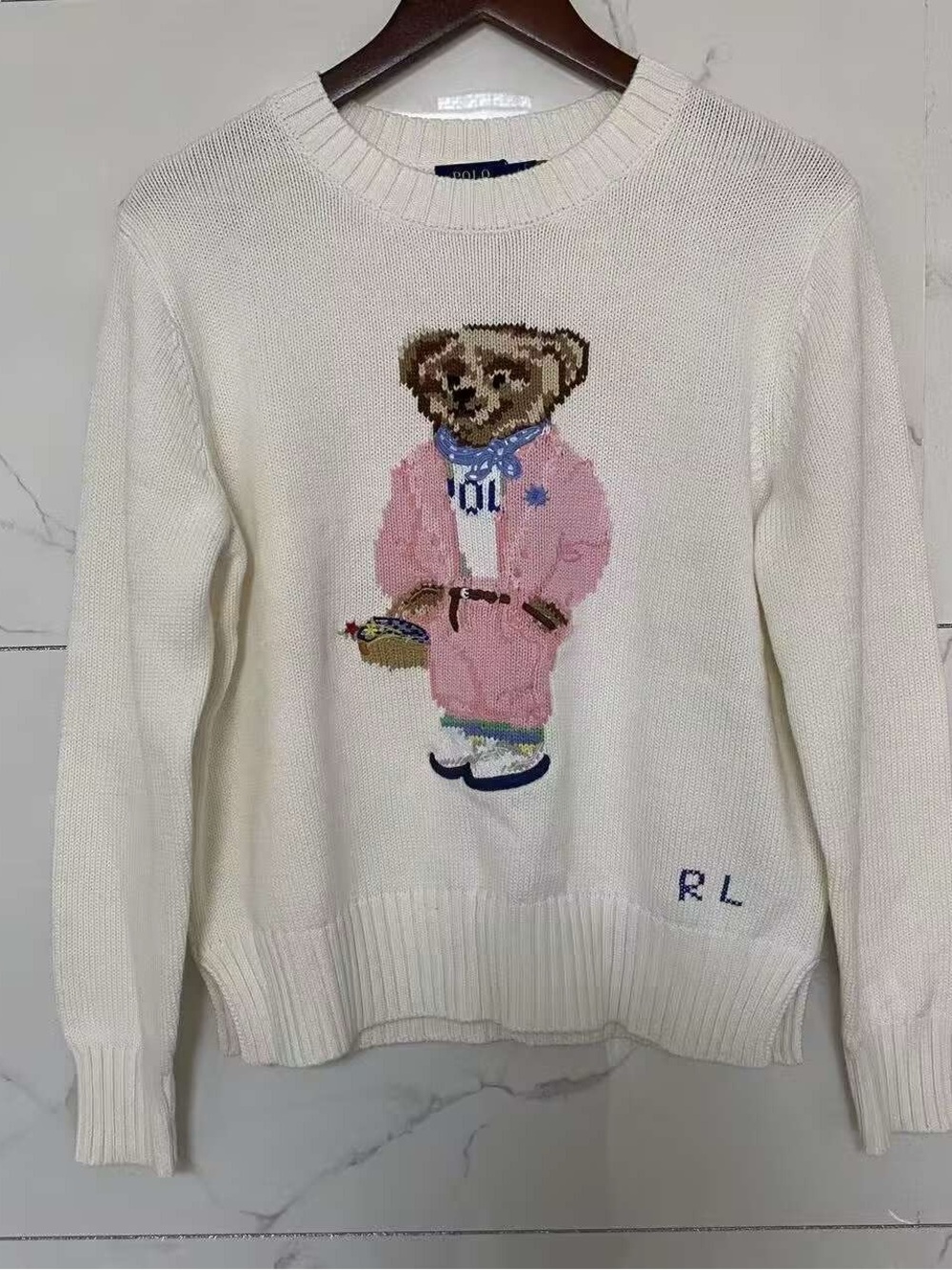 Ralph Lauren White Bear Crewneck Sweater - Pink Bear Motif